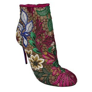 Christian Louboutin Miss Tennis 100 Rete/Dent Mesh Floral Ankle Booties 37.5